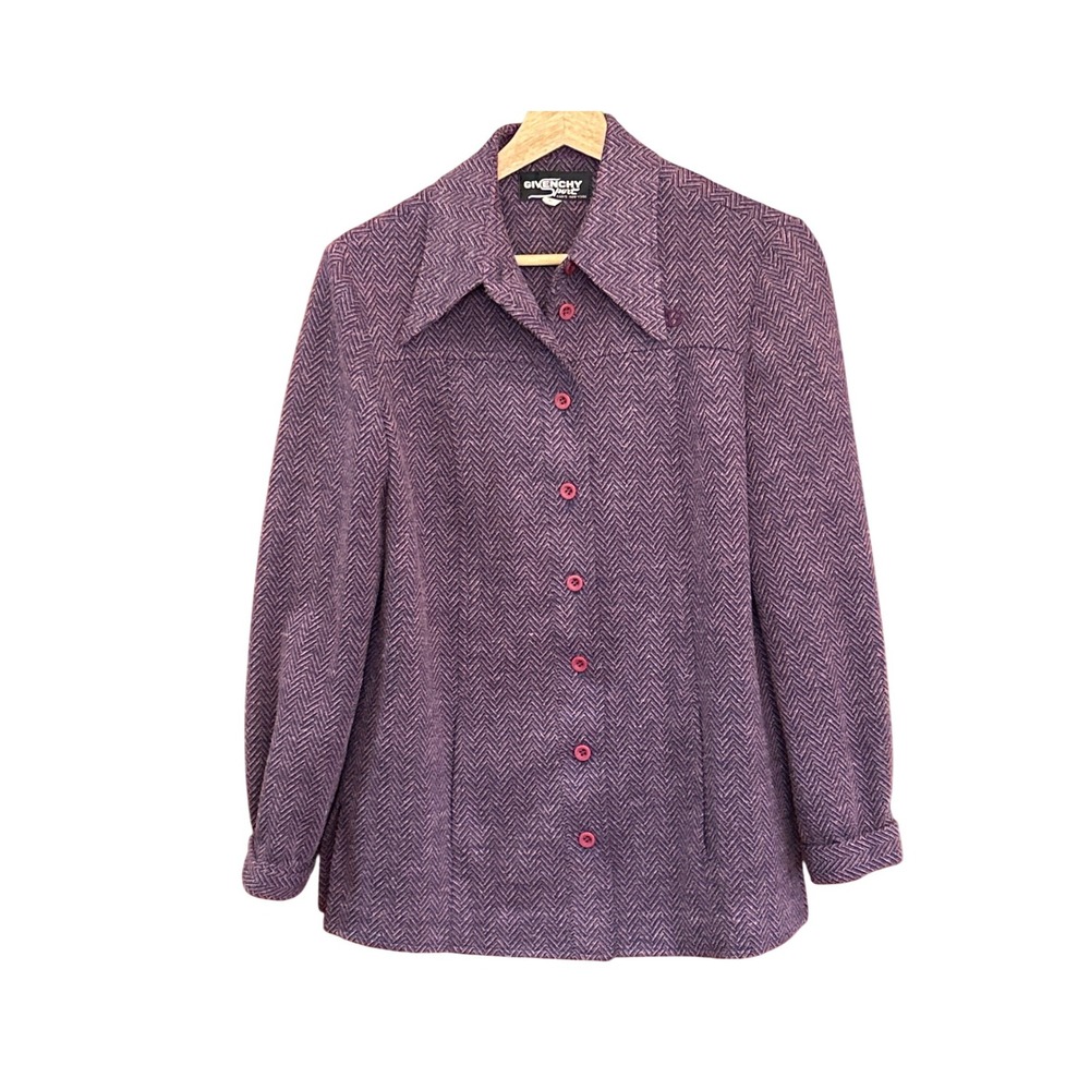 Vintage Givenchy Sport Purple Herringbone Blazer Jacket Size 6 Paris New York 6